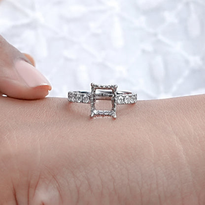 Accent Diamond Emerald Shape Semi Mount Ring