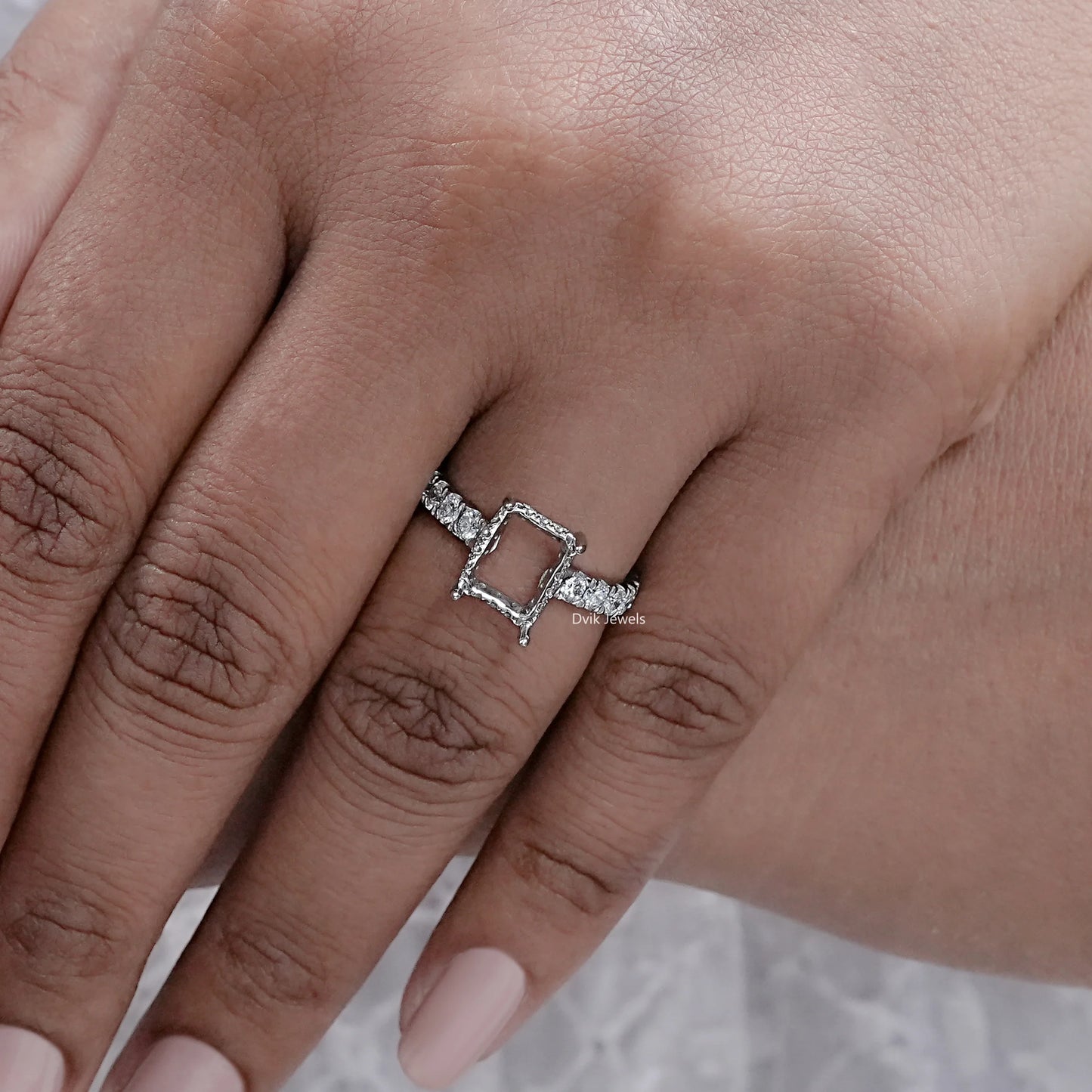 Accent Diamond Emerald Shape Semi Mount Ring