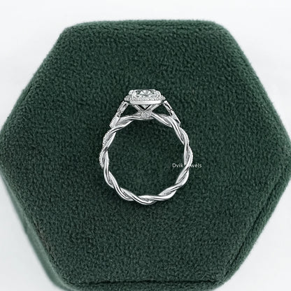 Oval Cut Accent Diamond Twisted Halo Ring