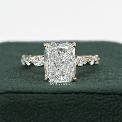 Cushion Cut Diamond Ring with Marquise Side Stones