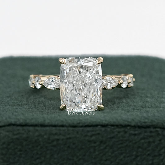 Cushion Cut Diamond Ring with Marquise Side Stones