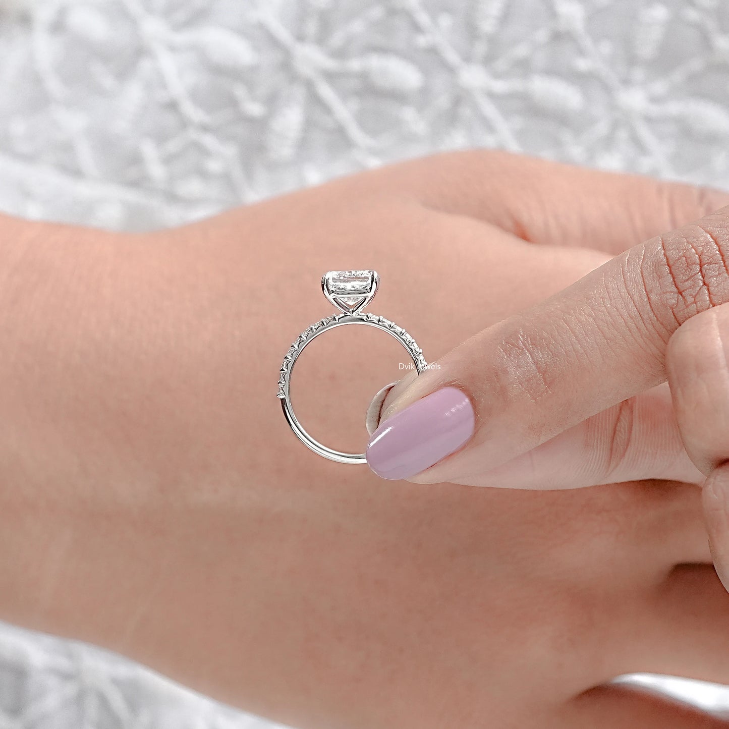 Square Radiant Lab Diamond Accent Ring