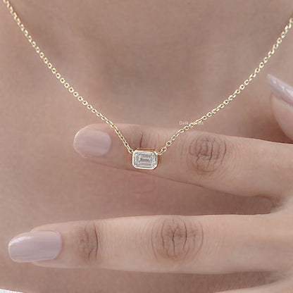 Emerald Cut Bezel Set Diamond Pendant