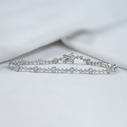 Mixed Heart and Round Cut Lab Diamond Tennis Bracelet