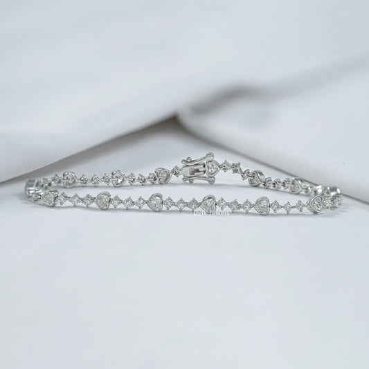 Mixed Heart and Round Cut Lab Diamond Tennis Bracelet