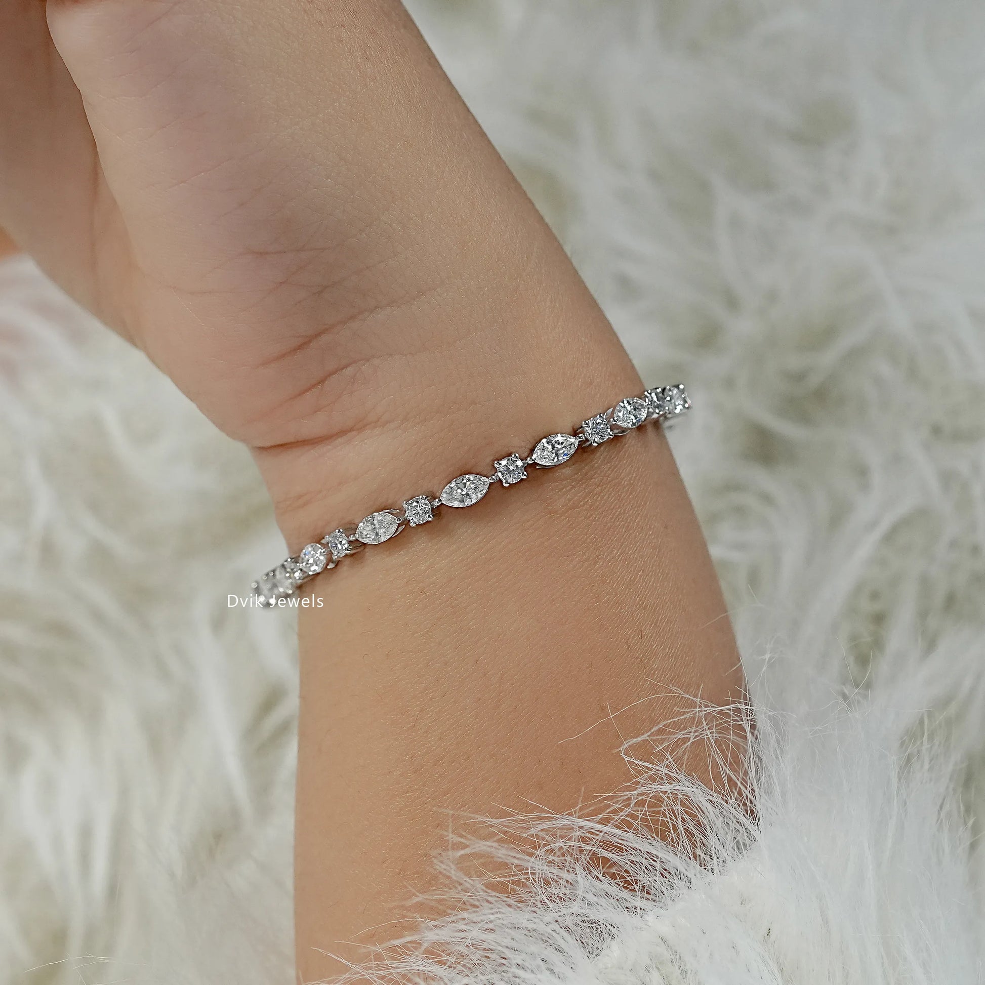 Marquise And Round Cut Lab Diamond Tennis Bracelet Bracelet