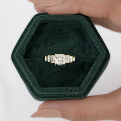 Square Old Mine Cushion Cut Lab Diamond Five Stone Ring