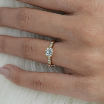 Old Mine Cushion Cut Lab Diamond Bezel Set Accent Ring
