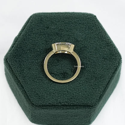 Old Mine Moval Cut Lab Diamond Solitaire Ring with Half Bezel Accent