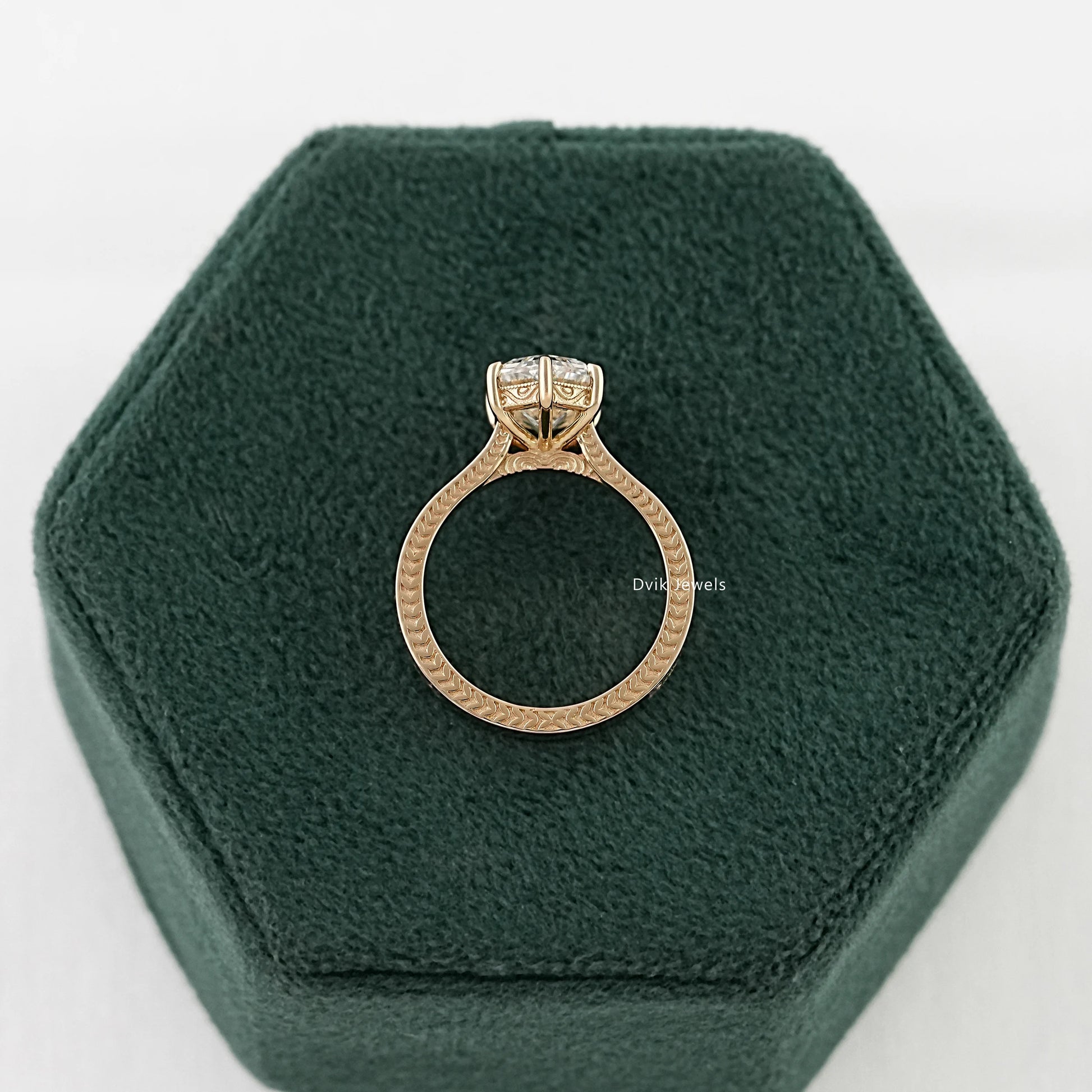 Dutch Marquise Lab Diamond Art Deco Engraved Solitaire Ring Ring