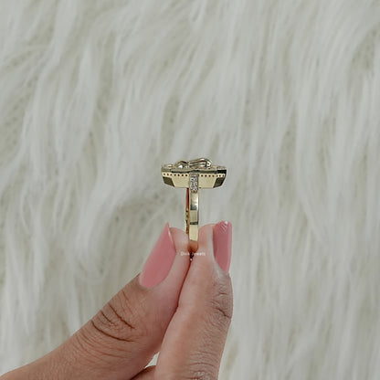 Side view of the round diamond engagement ring for women with geometric octagon halo