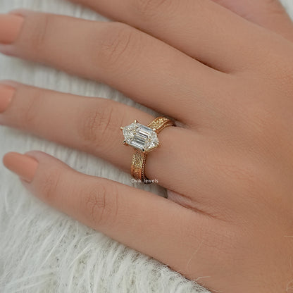 Dutch Marquise Lab Diamond Art Deco Engraved Solitaire Ring Ring