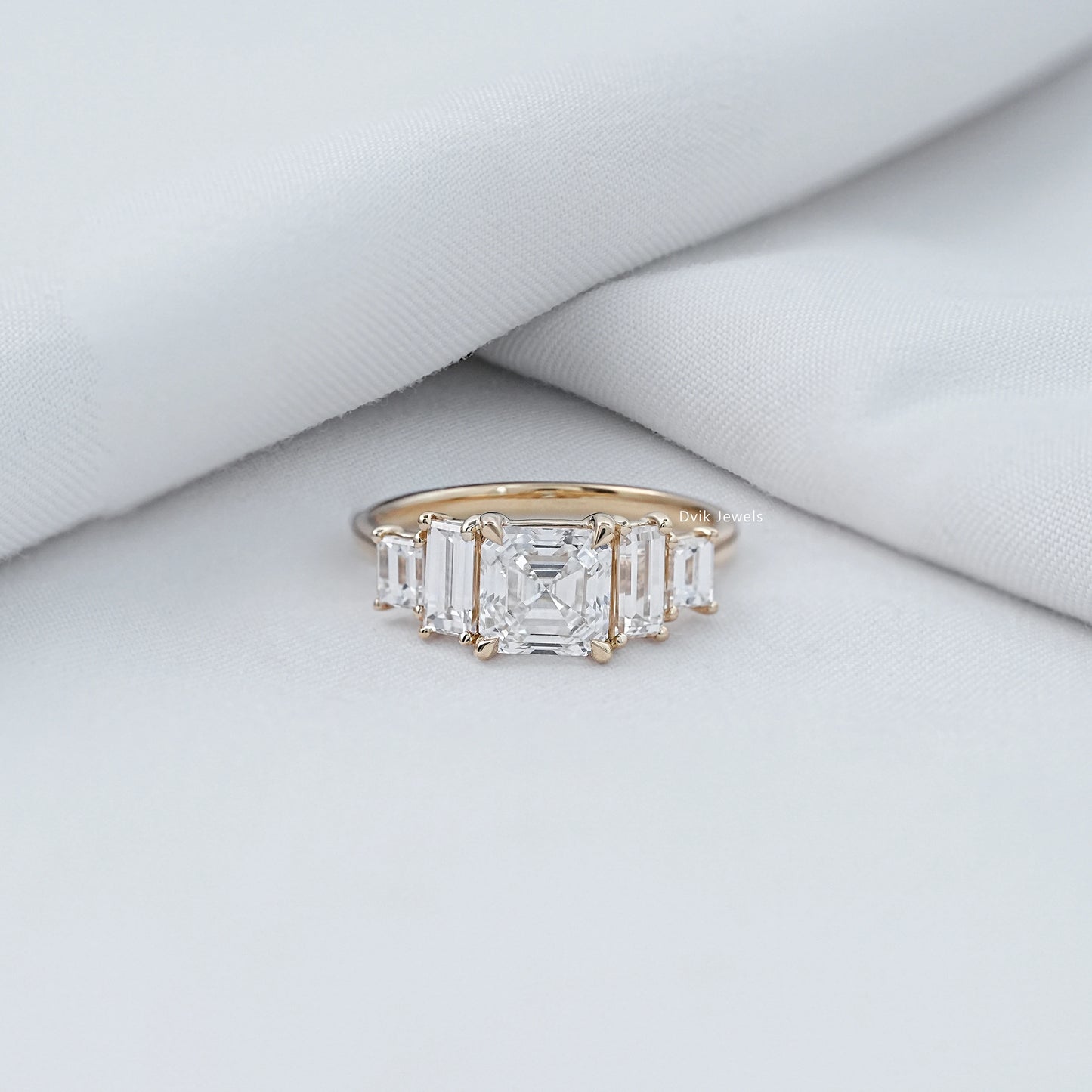 Asscher And Baguette Lab Grown Diamond Five Stone Ring