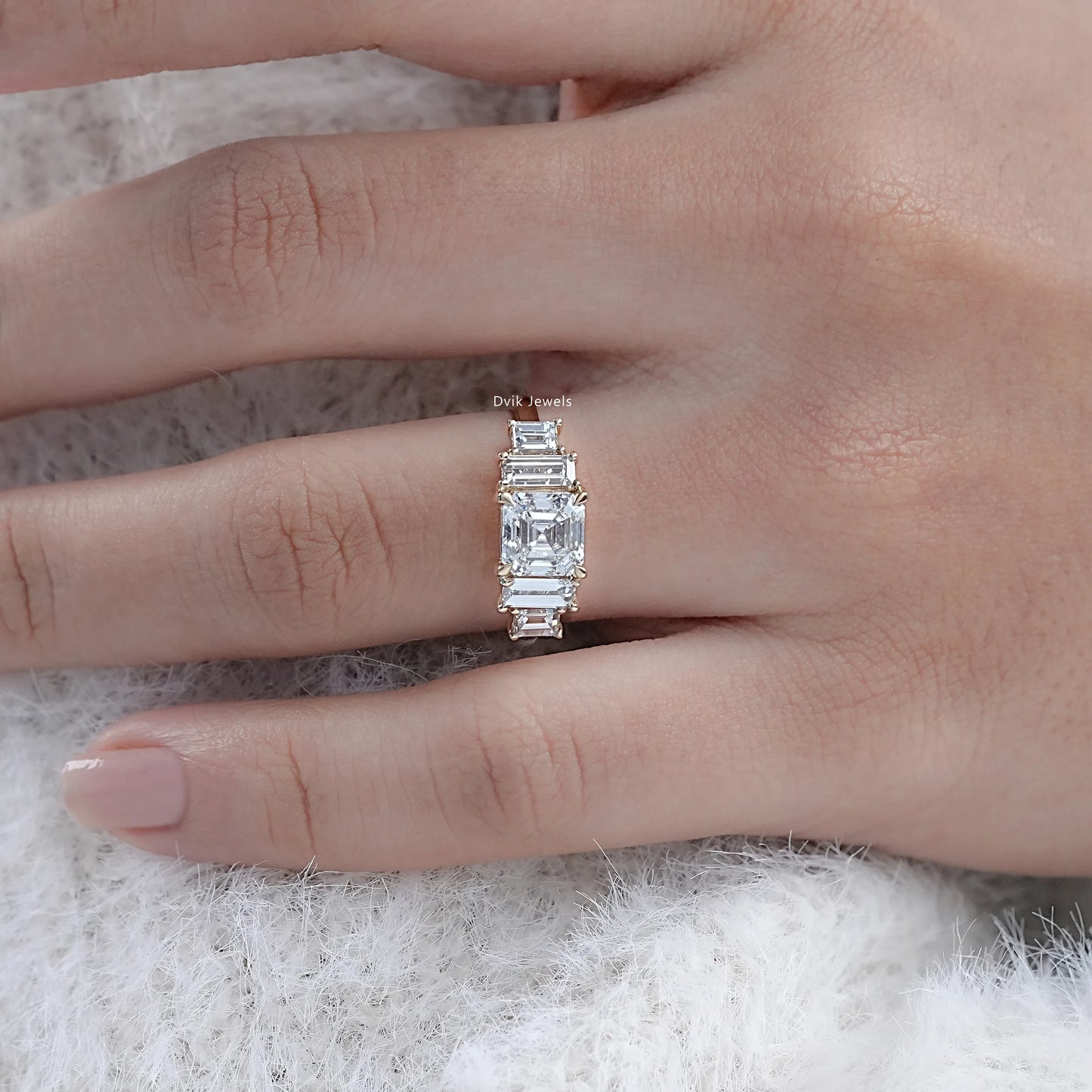 Asscher And Baguette Lab Grown Diamond Five Stone Ring
