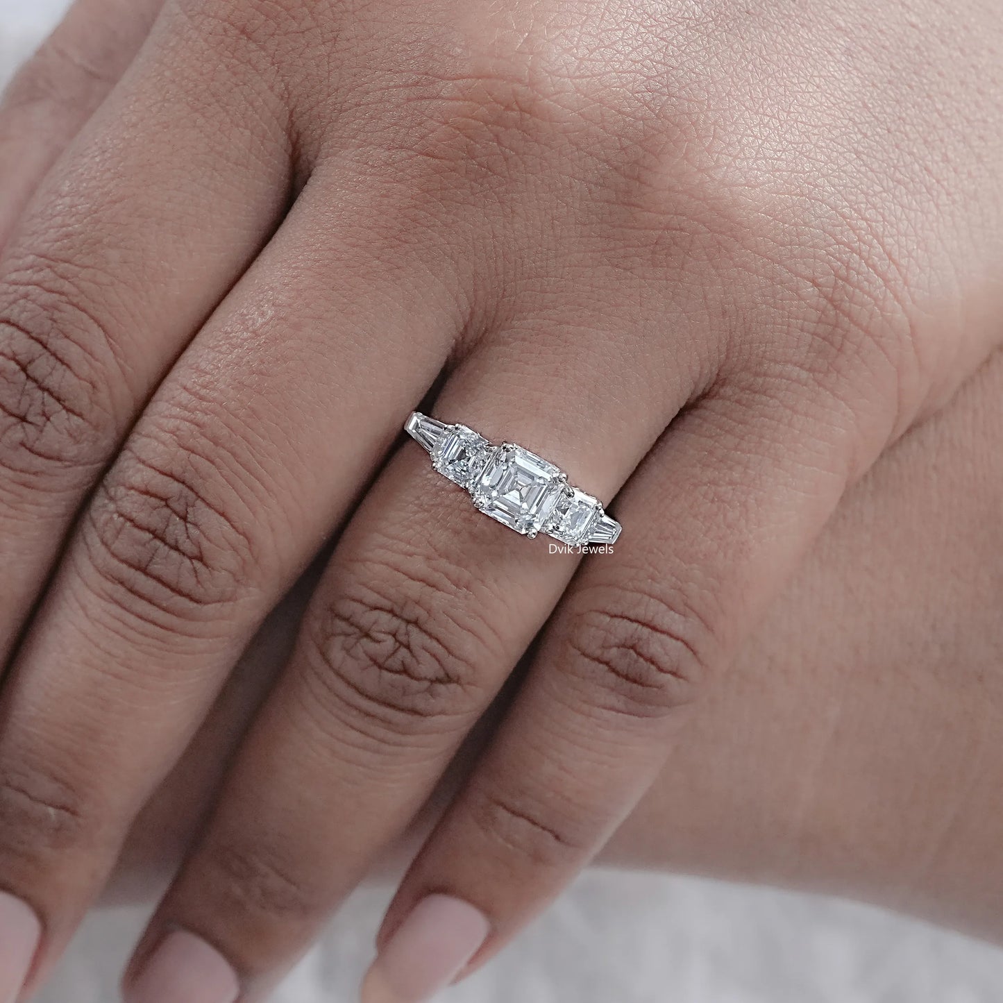 Asscher And Tapered Baguette Cut Five Stone Ring