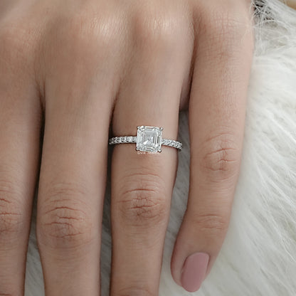 Asscher Cut Lab Diamond Accent Ring with Pave Band