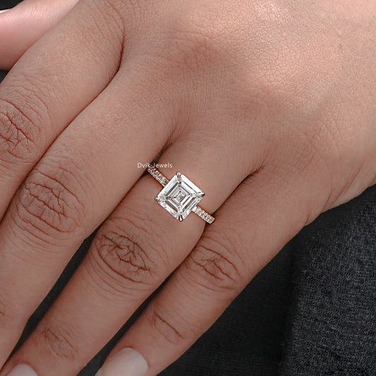 Asscher Lab Diamond Solitaire Accent Ring