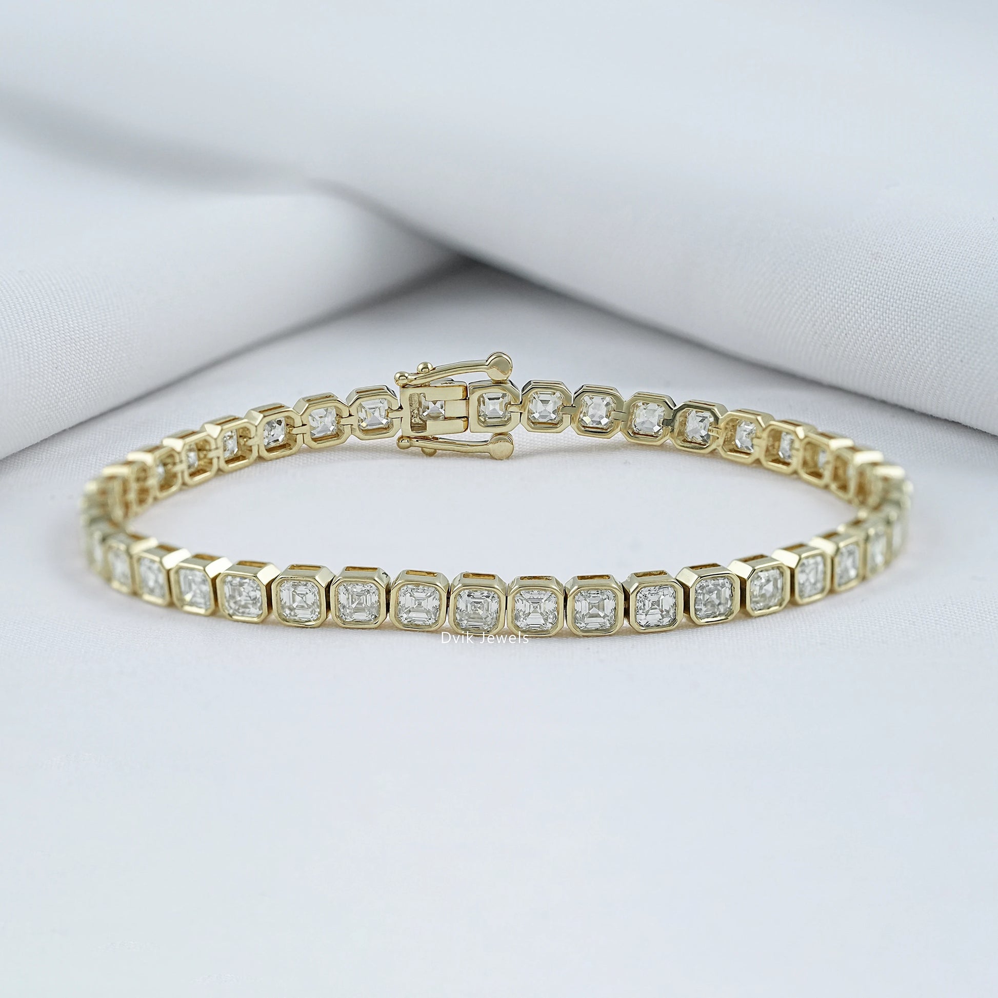 Asscher Cut Lab Diamond Bezel Set Tennis Bracelet Bracelet