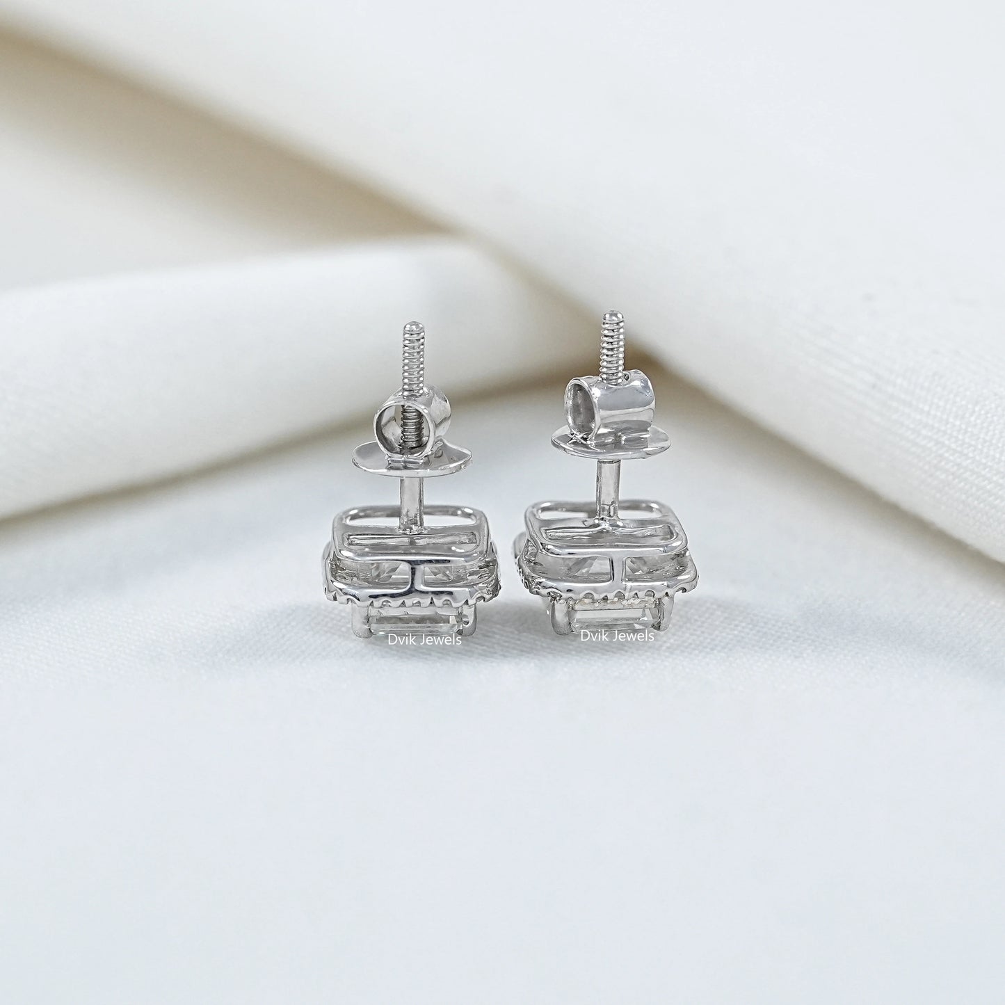 Asscher Cut Lab Diamond Halo Stud Earrings