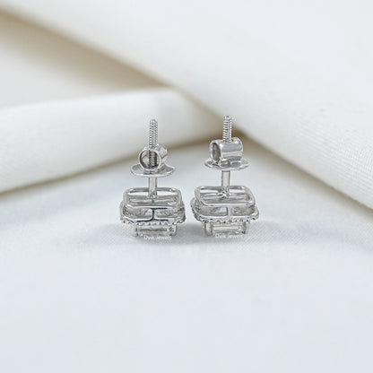 Asscher Cut Lab Diamond Halo Stud Earrings