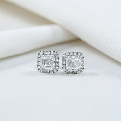 Asscher Cut Lab Diamond Halo Stud Earrings