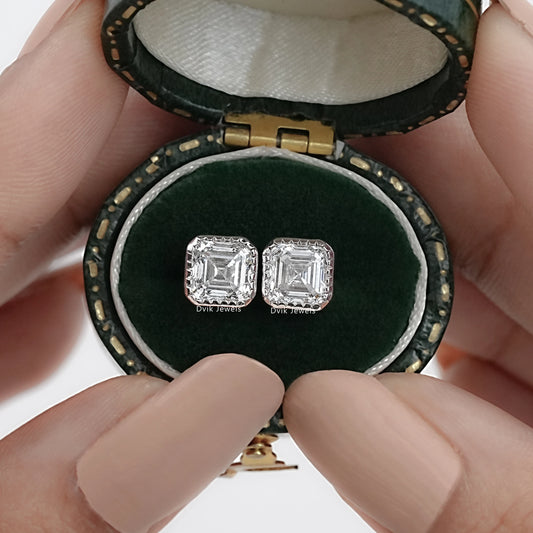 Milgrain Asscher Cut Lab Grown Stud Earrings