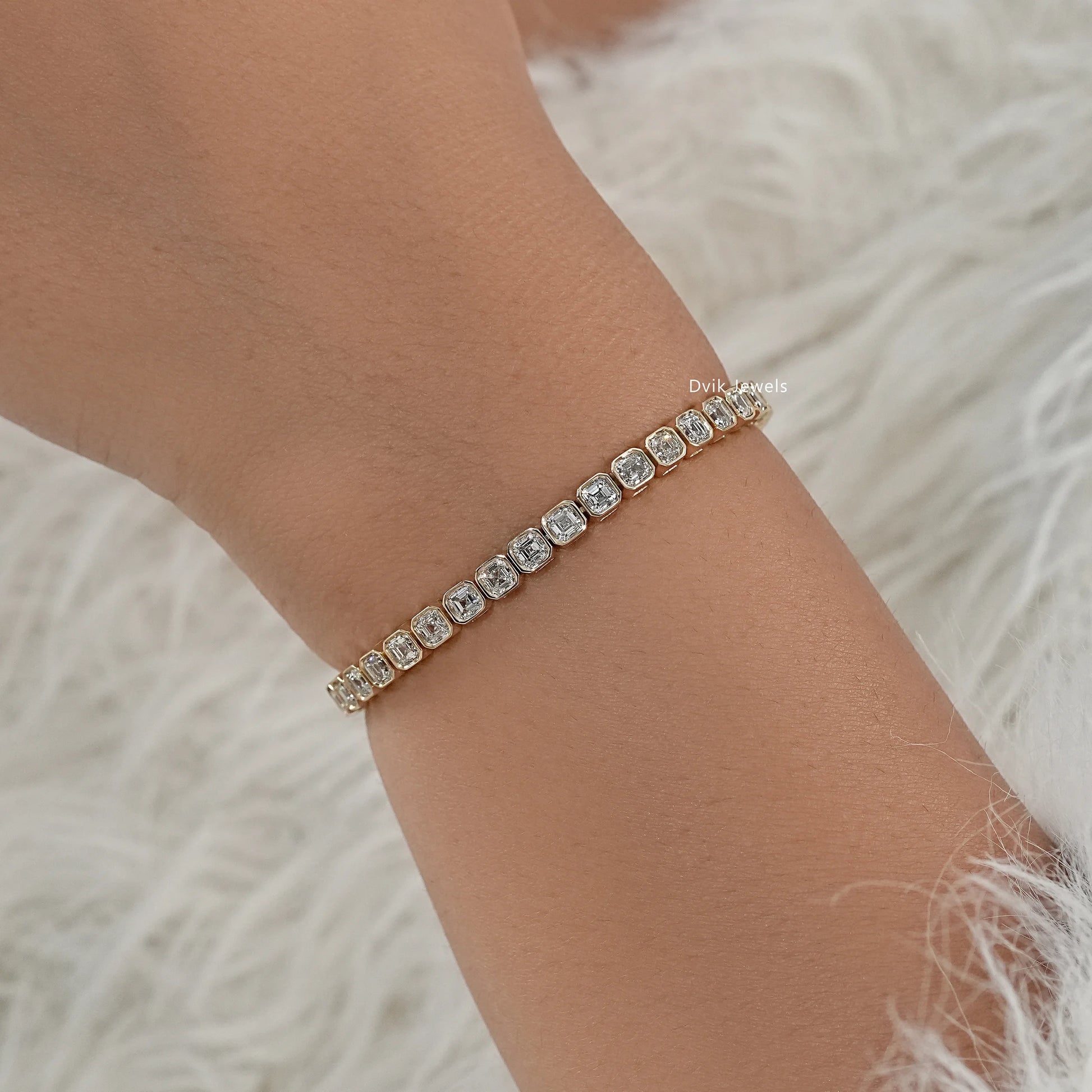 Asscher Cut Lab Diamond Bezel Set Tennis Bracelet Bracelet