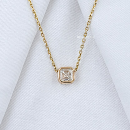 Asscher Cut Lab Grown Bezel Set Pendant