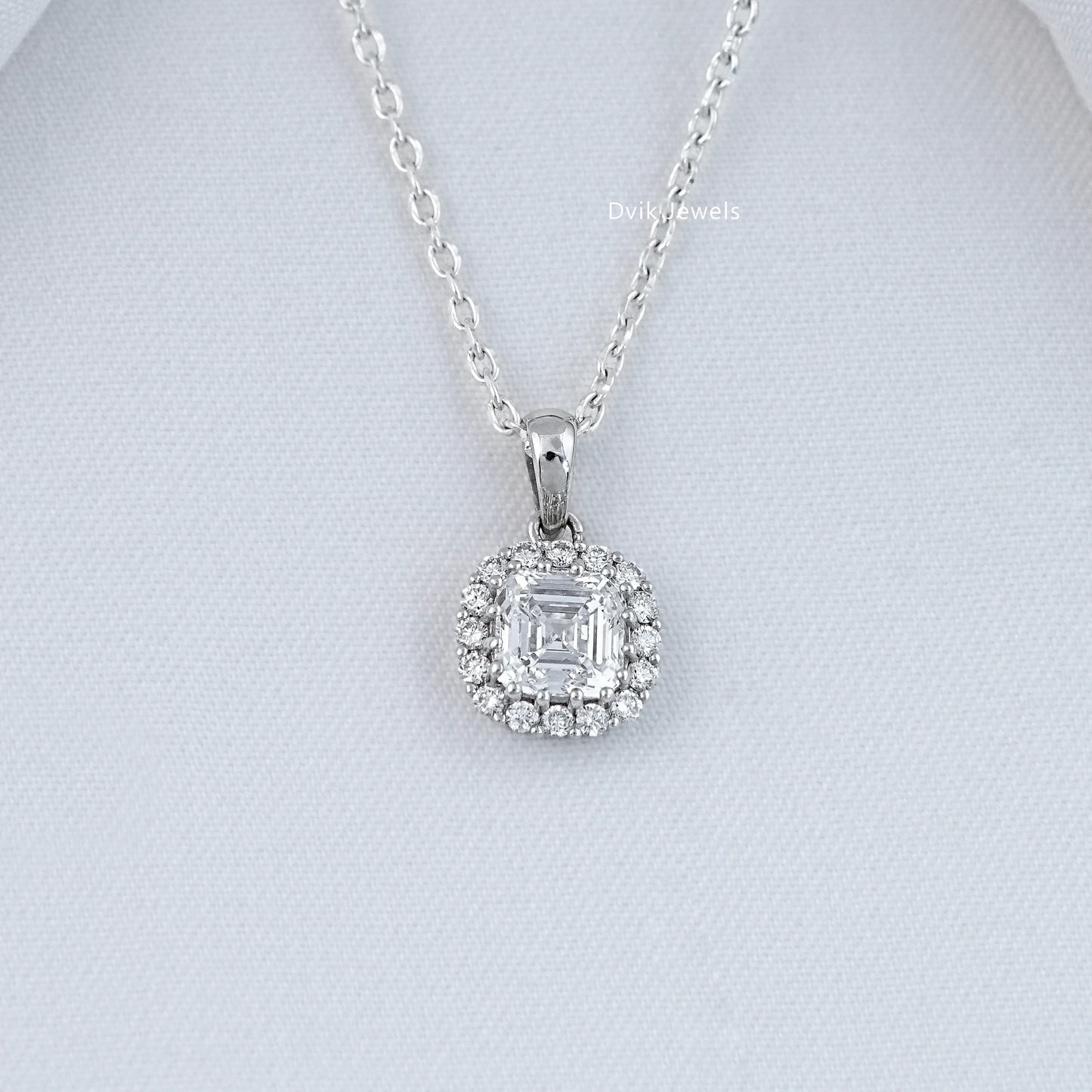 Lab Grown Asscher Diamond Halo Pendant