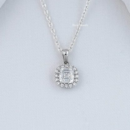 Lab Grown Asscher Diamond Halo Pendant