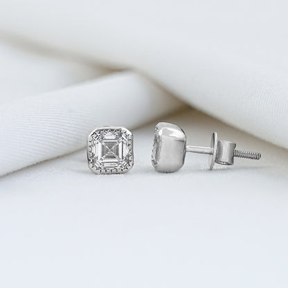 Milgrain Asscher Cut Lab Grown Stud Earrings