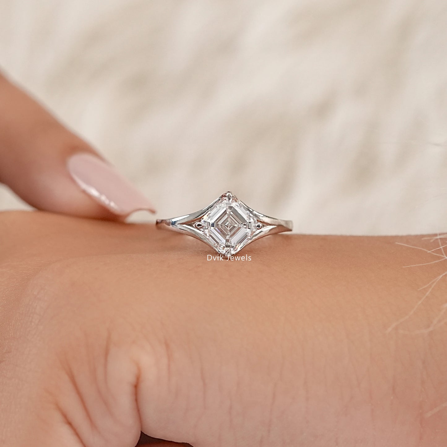 Asscher Lab Diamond Split Solitaire Ring