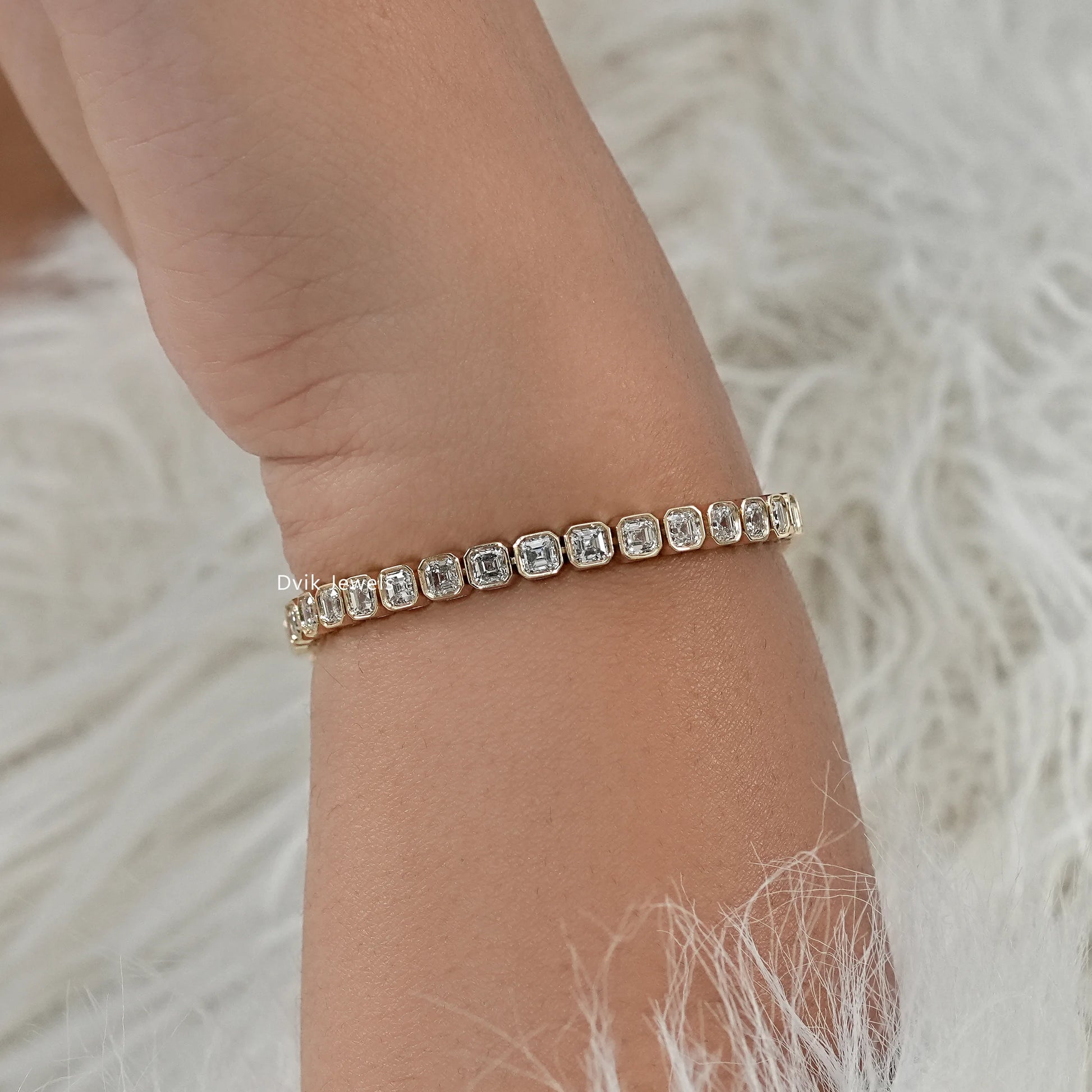 Asscher Cut Lab Diamond Bezel Set Tennis Bracelet Bracelet