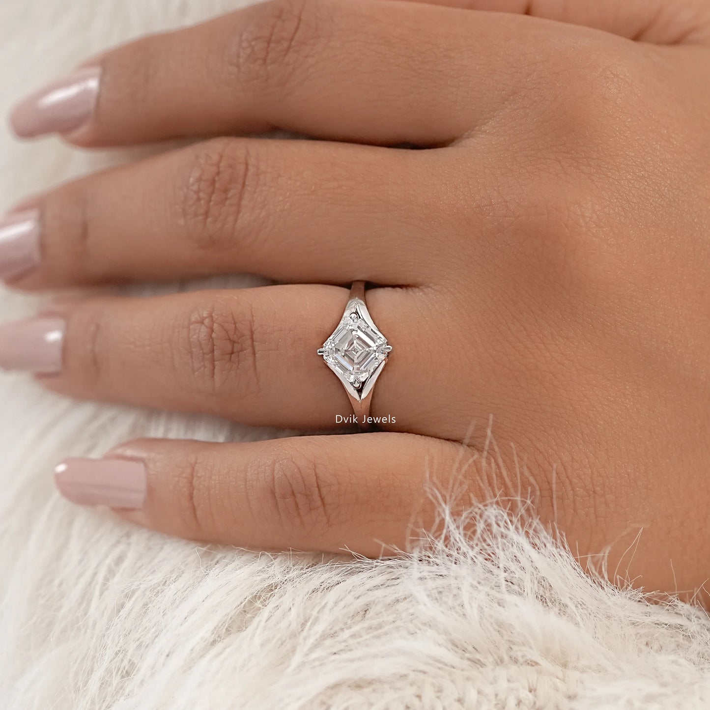 Asscher Lab Diamond Split Solitaire Ring