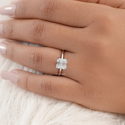 Asscher Lab Diamond Tulip Basket Solitaire Ring