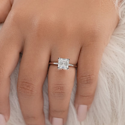Asscher Lab Diamond Tulip Basket Solitaire Ring