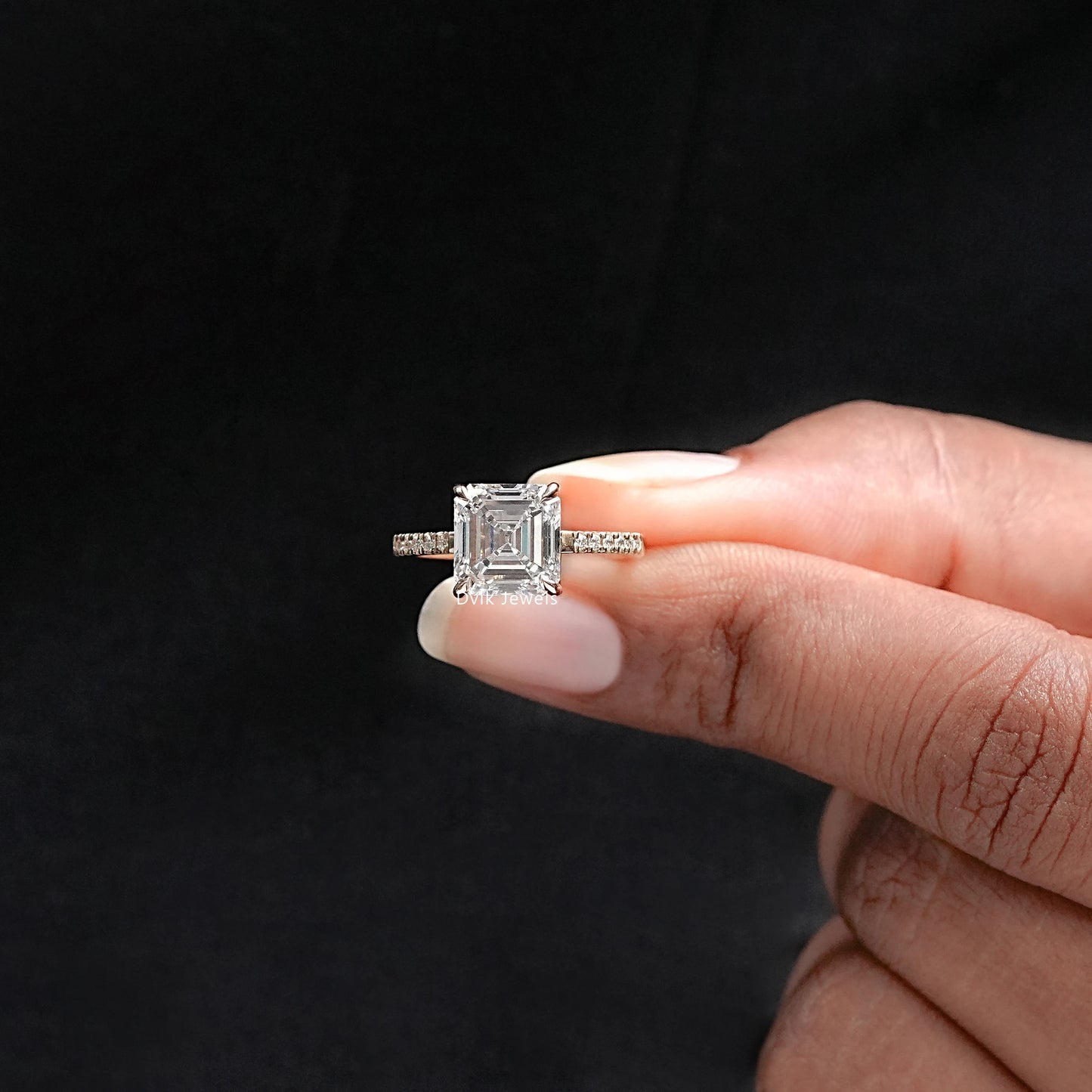 Asscher Lab Diamond Solitaire Accent Ring