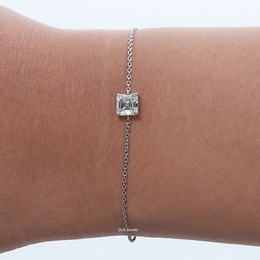 Asscher Cut Eco Friendly Diamond Solitaire Bracelet