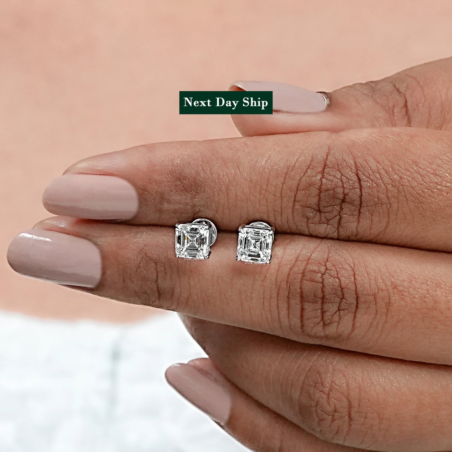 Next Day Shipping Asscher Diamond Solitaire Stud Earrings