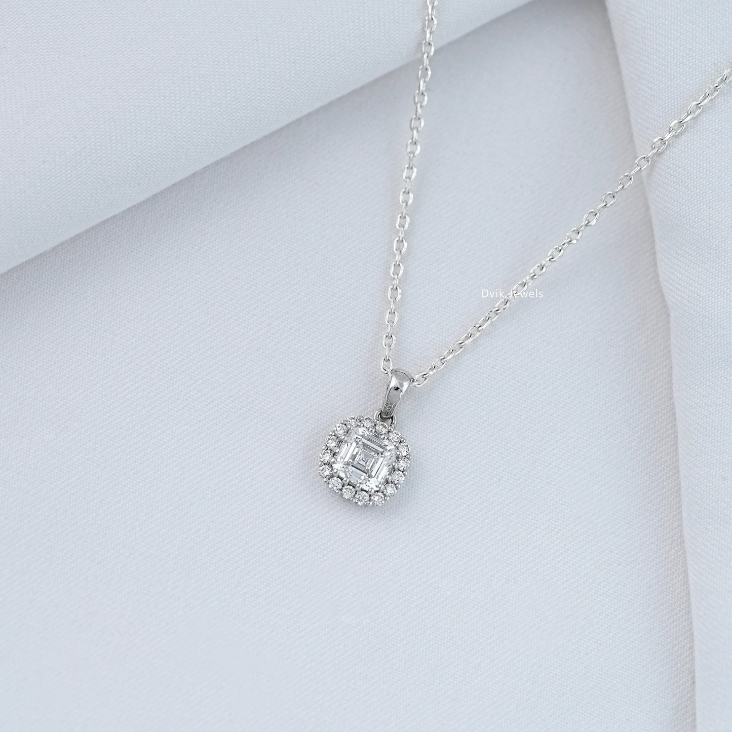 Lab Grown Asscher Diamond Halo Pendant