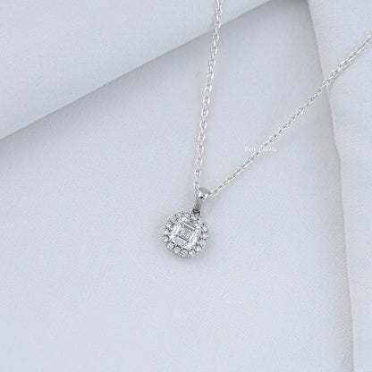 Lab Grown Asscher Diamond Halo Pendant