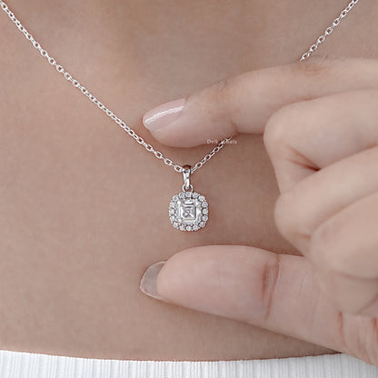 Lab Grown Asscher Diamond Halo Pendant