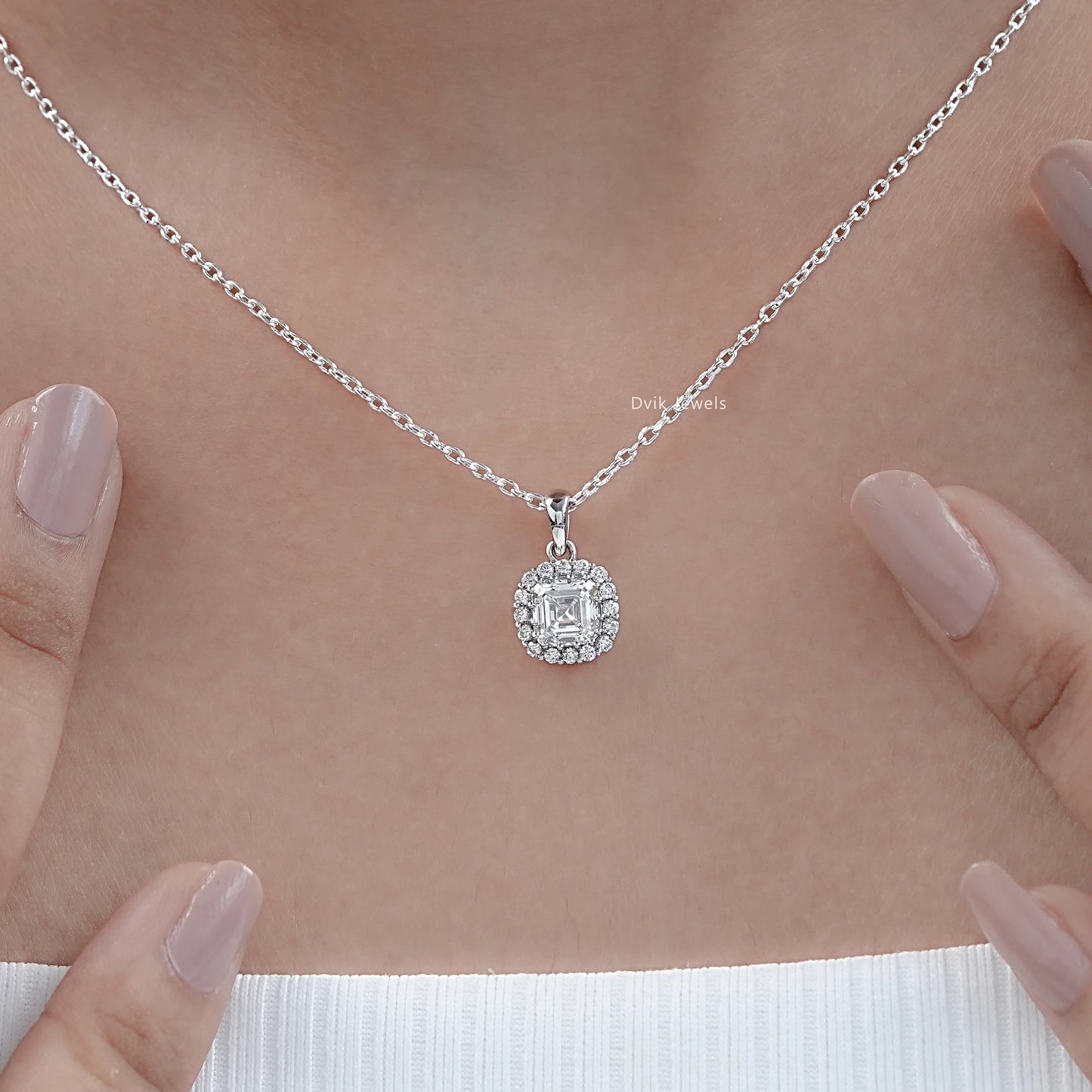 Lab Grown Asscher Diamond Halo Pendant