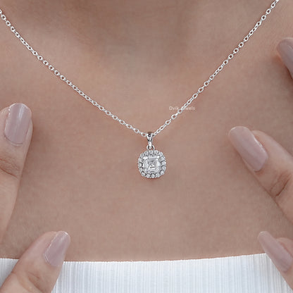 Lab Grown Asscher Diamond Halo Pendant
