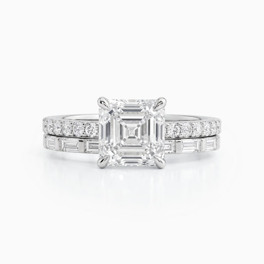 Asscher Cut Diamond Solitaire Accent Ring Set