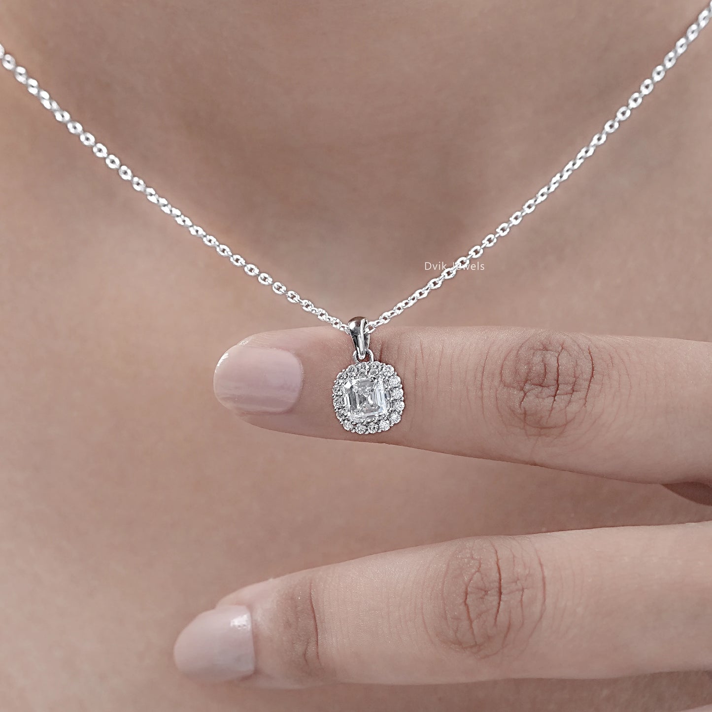 Lab Grown Asscher Diamond Halo Pendant