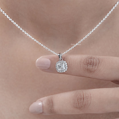 Lab Grown Asscher Diamond Halo Pendant