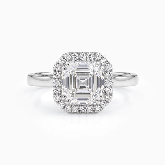 Asscher Cut Halo Diamond Engagement Ring Ring