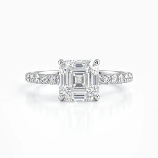 Asscher Cut Lab Diamond Accent Ring with Pave Band Ring