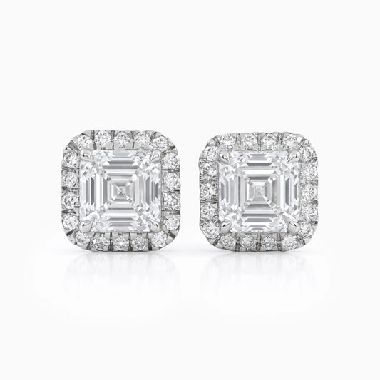 Asscher Cut Lab Diamond Halo Stud Earrings